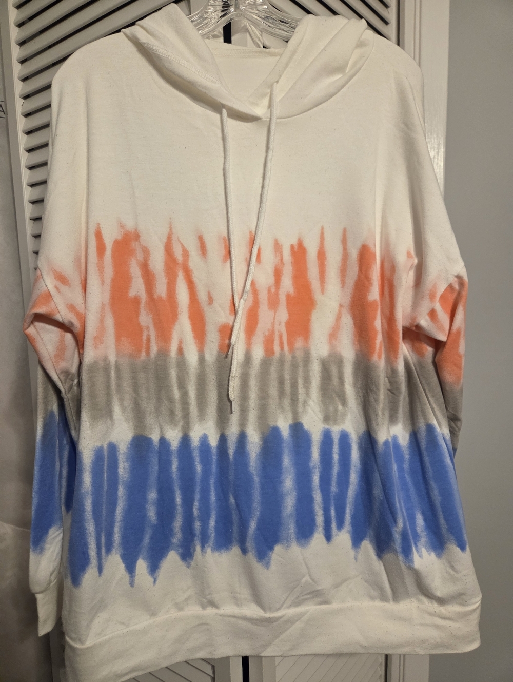 Tie-Dye Hooded Pullover Sweatshirt - Orange, Gray & Blue